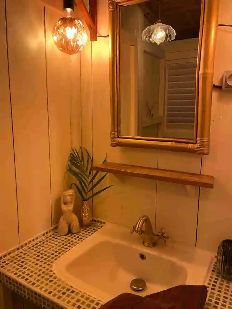 Solar-powered hot water for our indoor and outdoor showers.